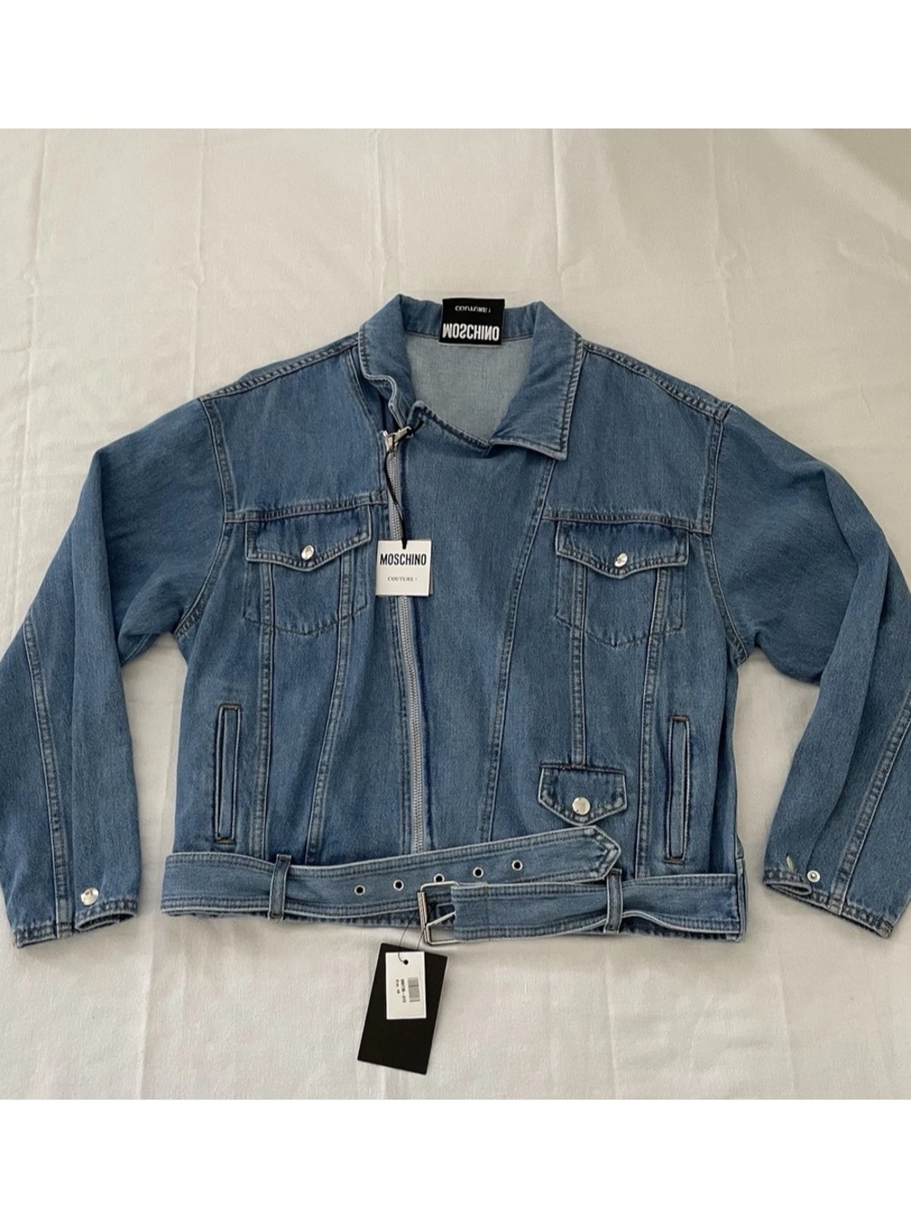 Moschino Couture A0524 Women Denim Belted Jacket IT 44 US 10 NWT Made Italy